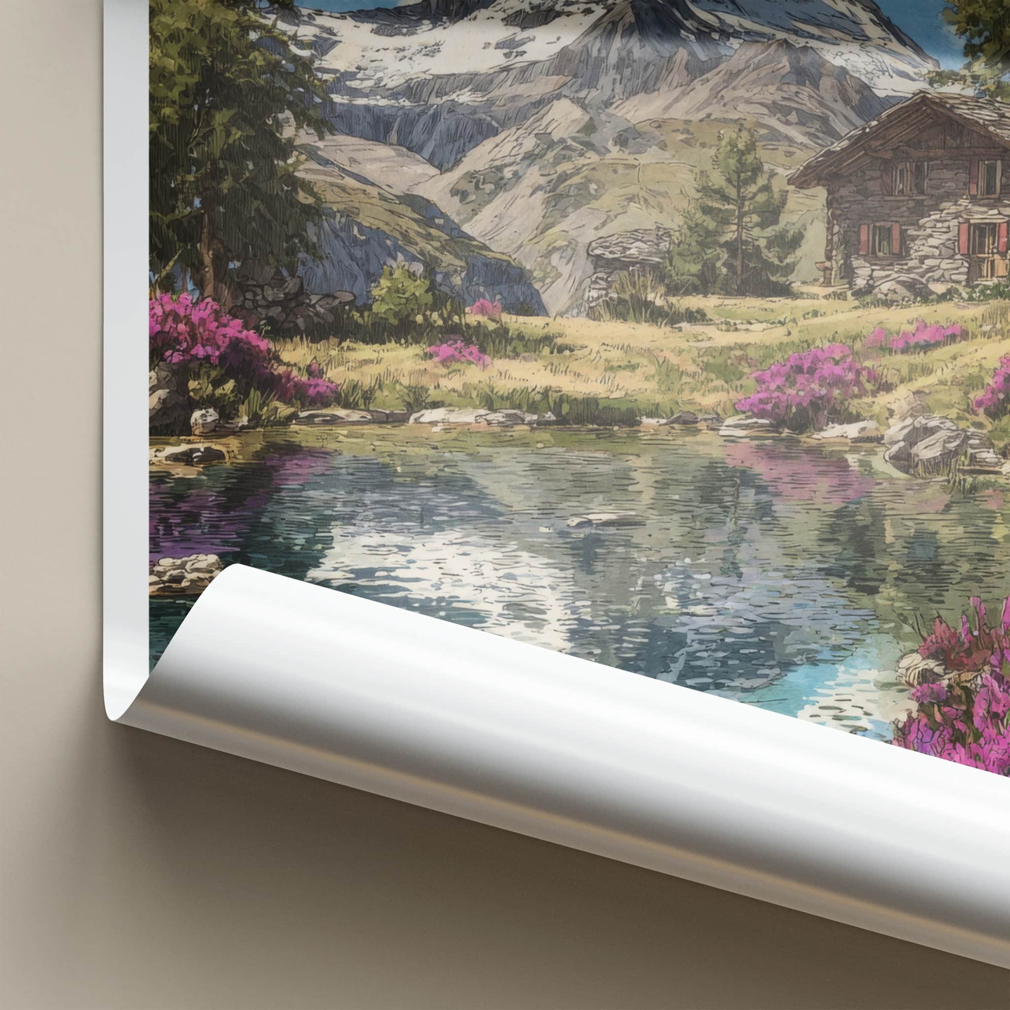 Swiss Alps Poster - Switzerland Travel Art - Mountain Reflection Home Decor