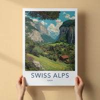 Swiss Alps Poster - Switzerland Travel Art - Mountain Valley Village Home Decor