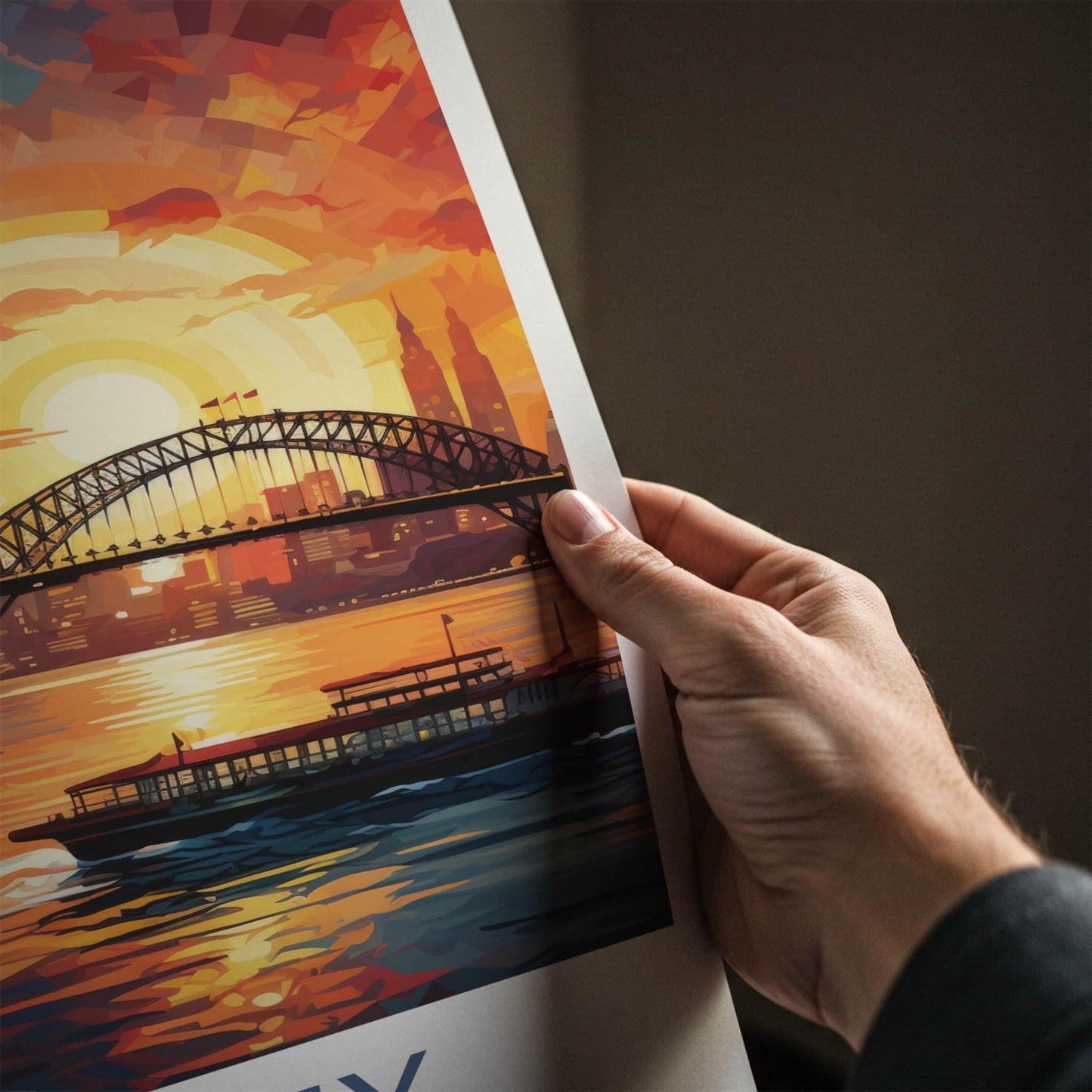 Sydney Poster - Australia Travel Art - Harbour Bridge Sunset Home Decor