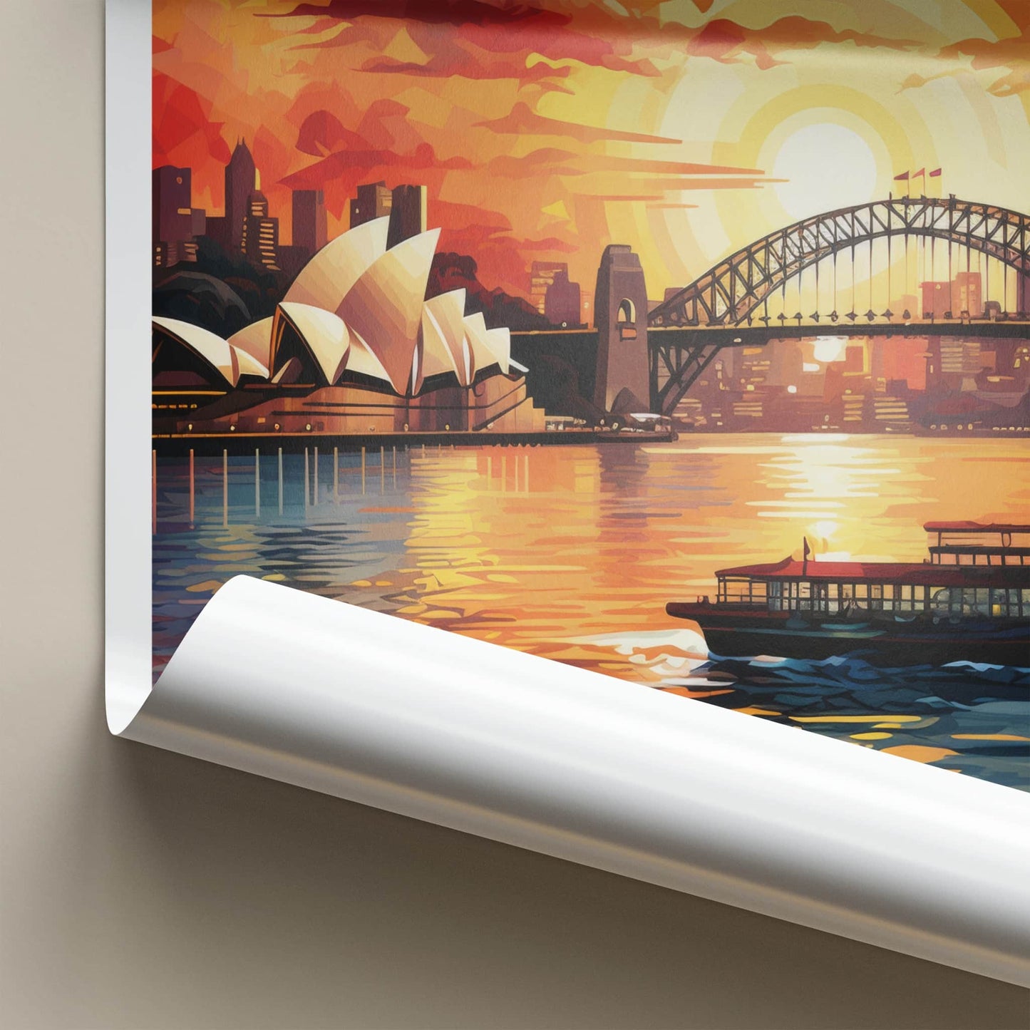 Sydney Poster - Australia Travel Art - Harbour Bridge Sunset Home Decor
