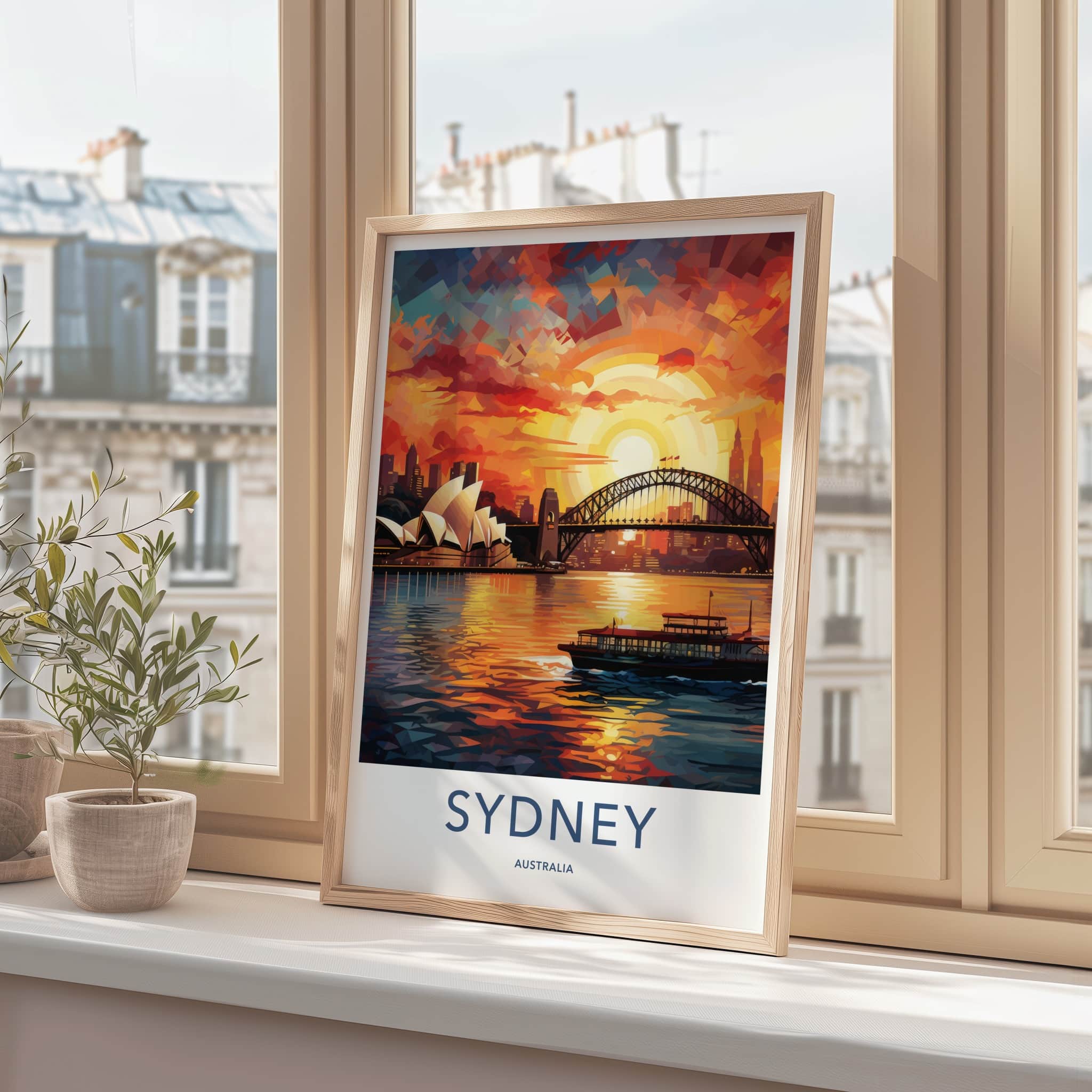 Sydney Poster - Australia Travel Art - Harbour Bridge Sunset Home Decor