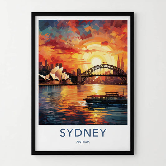 Sydney Poster - Australia Travel Art - Harbour Bridge Sunset Home Decor