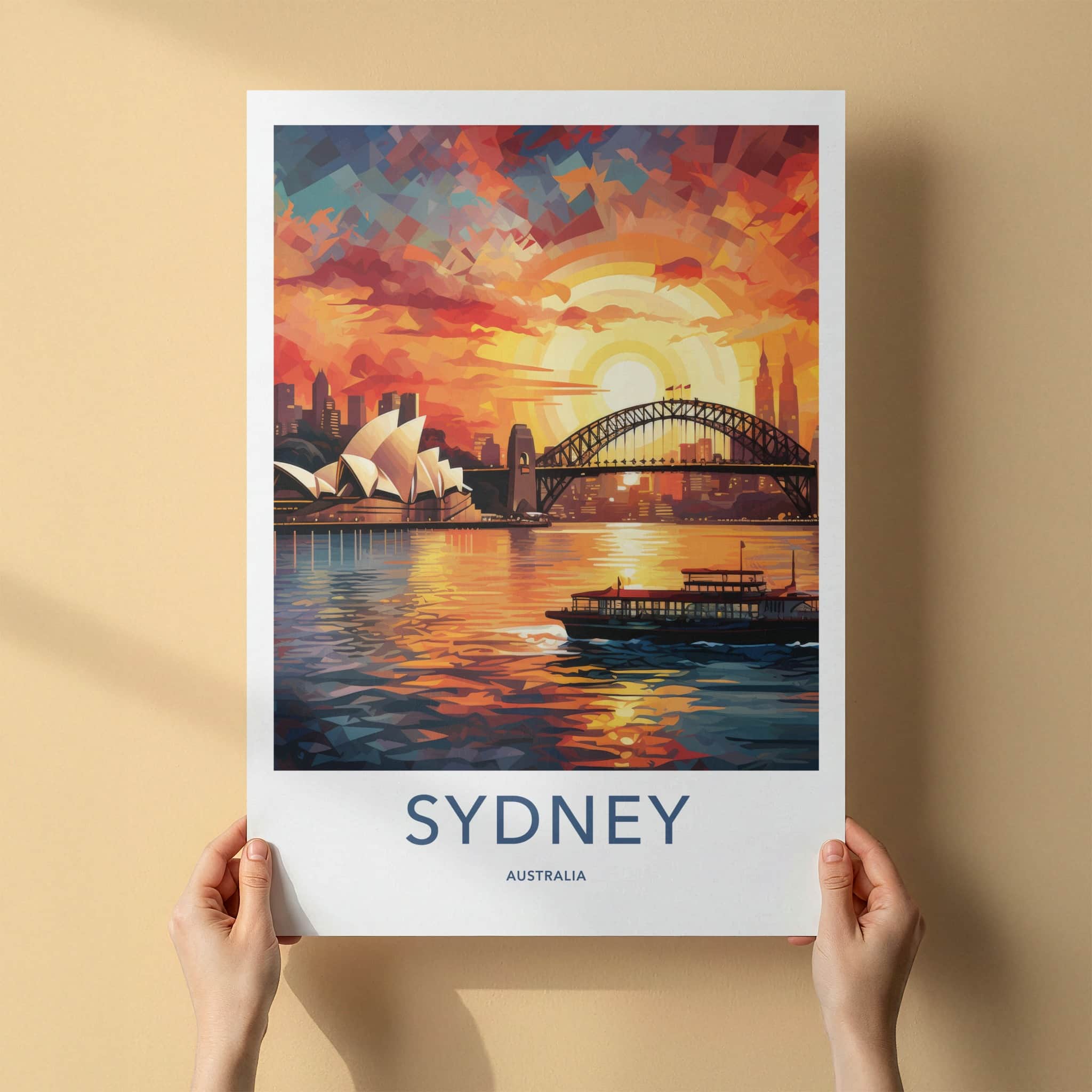 Sydney Poster - Australia Travel Art - Harbour Bridge Sunset Home Decor