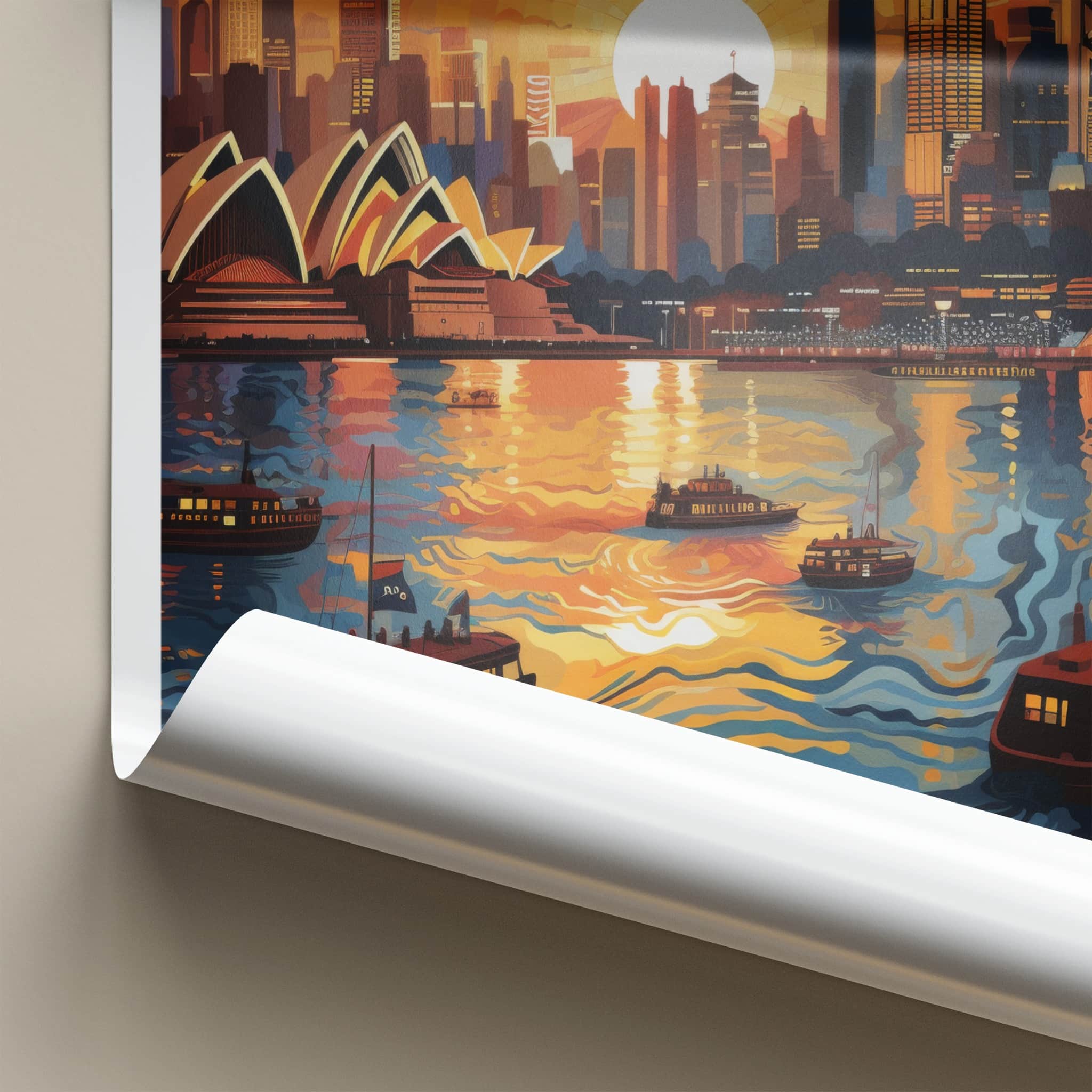 Sydney Poster - Australia Travel Art - Orange Sunset Skyline Home Decor