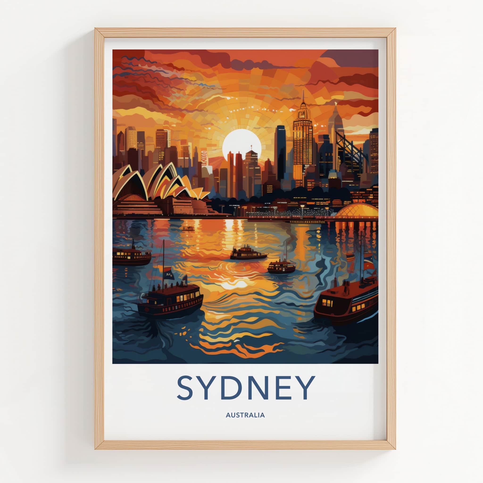 Sydney Poster - Australia Travel Art - Orange Sunset Skyline Home Decor
