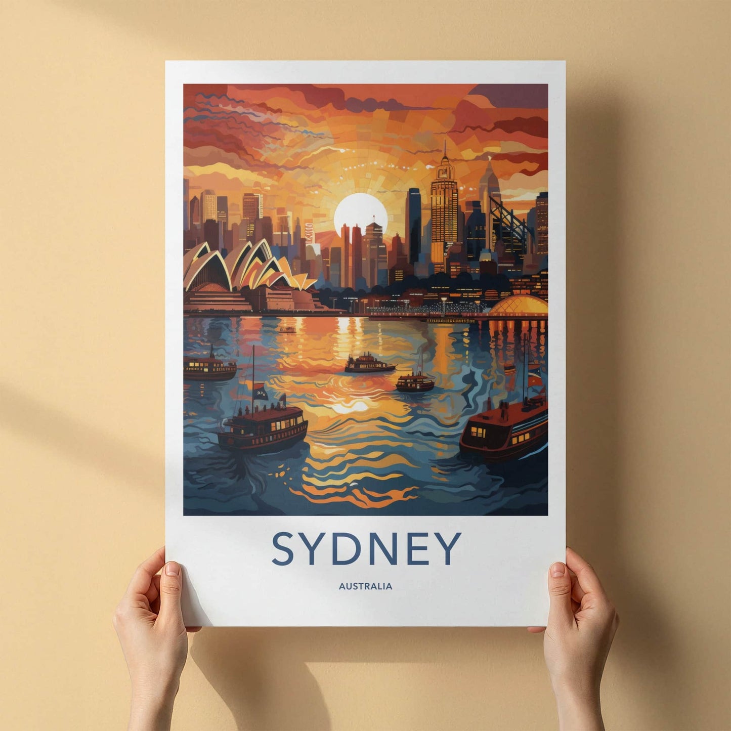 Sydney Poster - Australia Travel Art - Orange Sunset Skyline Home Decor