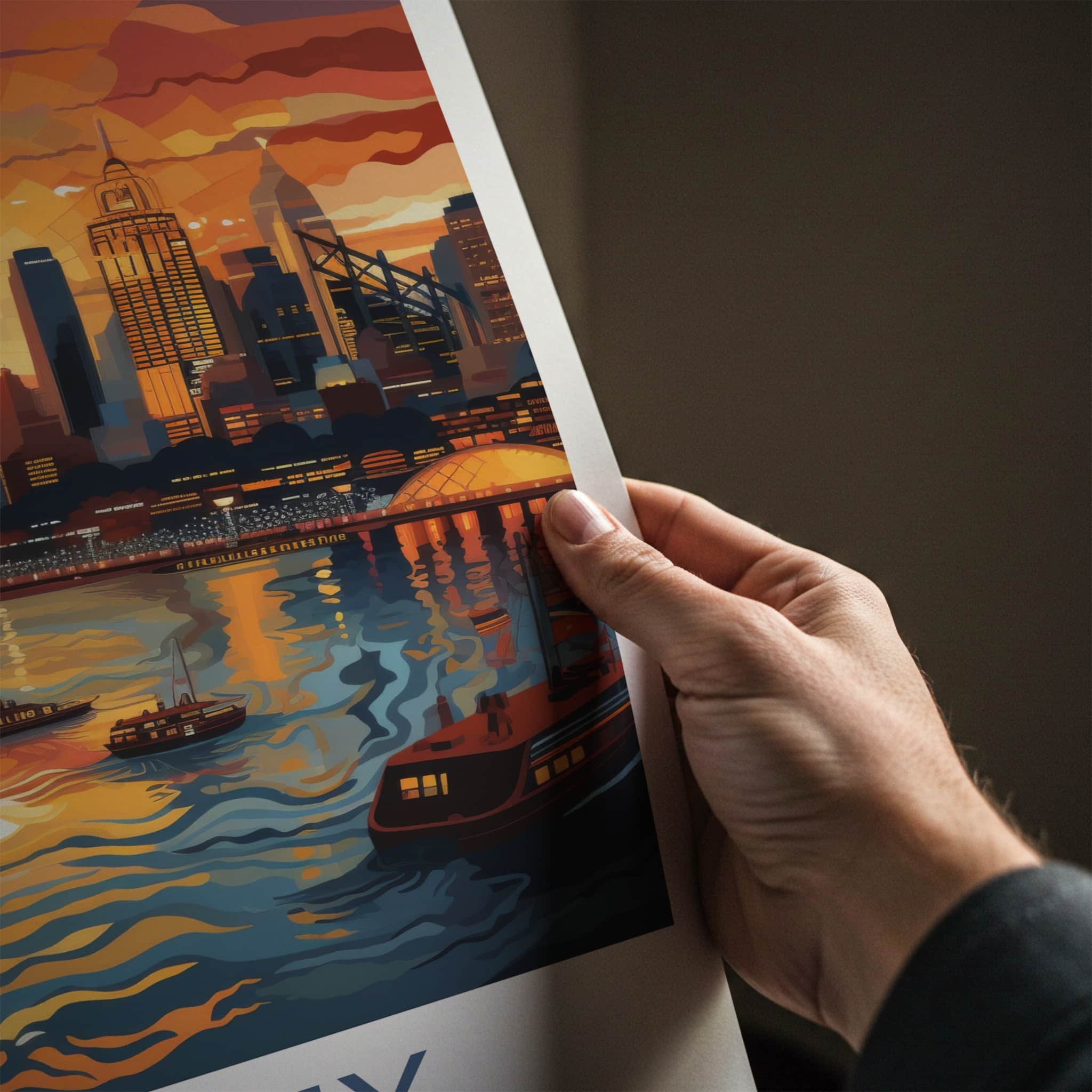Sydney Poster - Australia Travel Art - Orange Sunset Skyline Home Decor