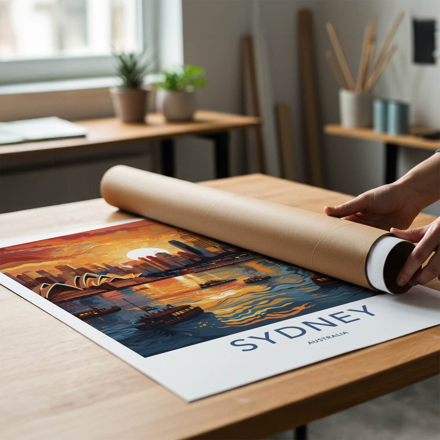 Sydney Poster - Australia Travel Art - Orange Sunset Skyline Home Decor