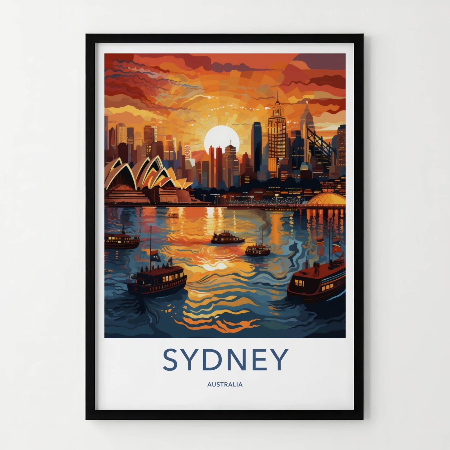 Sydney Poster - Australia Travel Art - Orange Sunset Skyline Home Decor