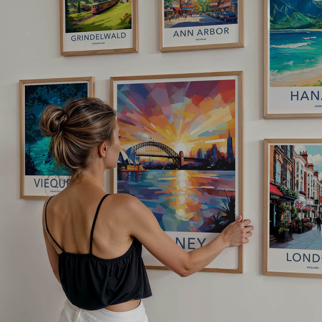 Sydney Poster - Australia Travel Art - Vibrant Sunset Harbor Home Decor