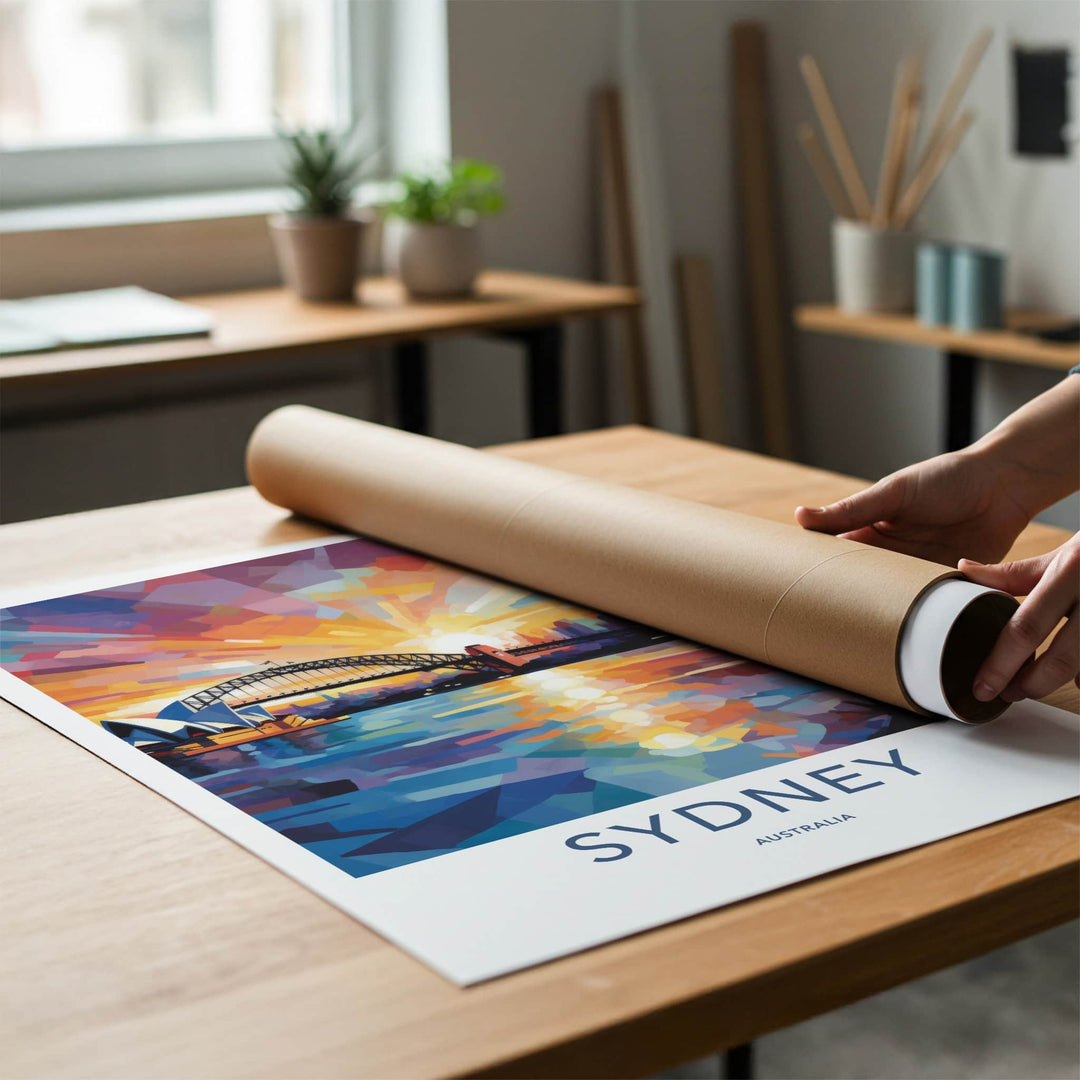 Sydney Poster - Australia Travel Art - Vibrant Sunset Harbor Home Decor