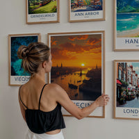 Szczecin Poster - Poland Travel Art - Cityscape River Sunset Wall Decor