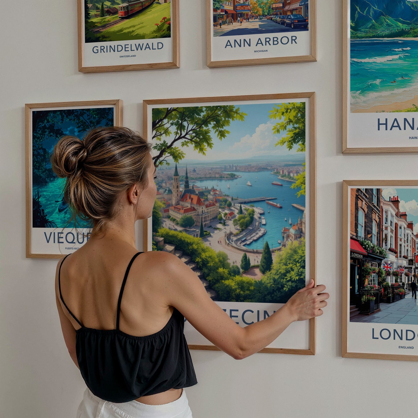 Szczecin Poster - Poland Travel Art - Historic Riverfront Panorama Home Decor