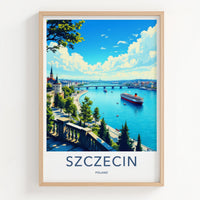 Szczecin Poster - Poland Travel Art - Historic Waterfront Panorama Wall Decor