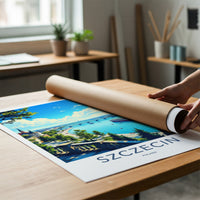 Szczecin Poster - Poland Travel Art - Historic Waterfront Panorama Wall Decor