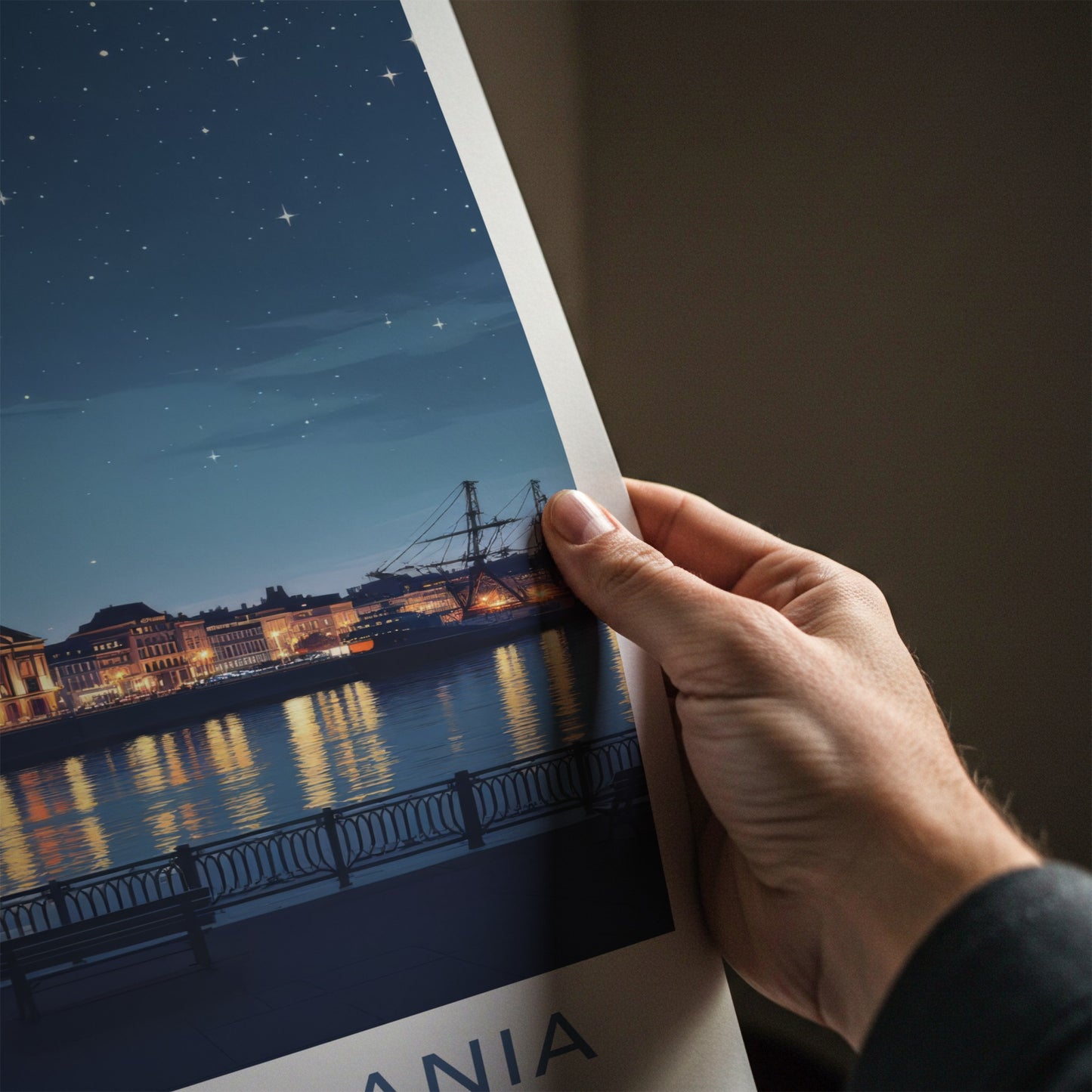 Szczecin Poster - Poland Travel Art - Illuminated River City Home Decor