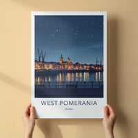 Szczecin Poster - Poland Travel Art - Illuminated River City Home Decor