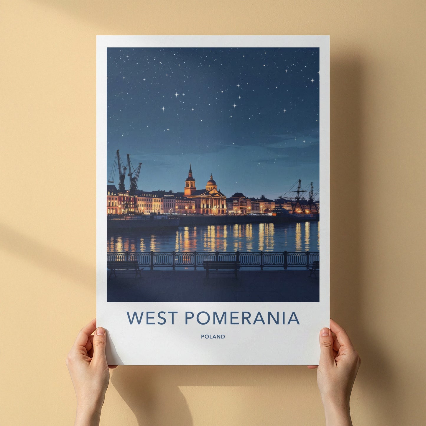 Szczecin Poster - Poland Travel Art - Illuminated River City Home Decor
