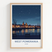 Szczecin Poster - Poland Travel Art - Illuminated River City Home Decor