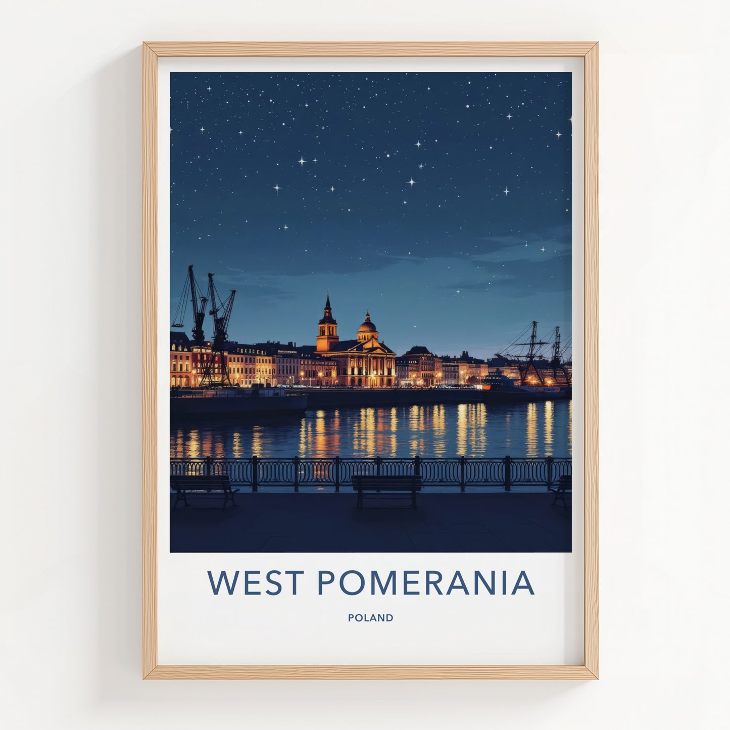 Szczecin Poster - Poland Travel Art - Illuminated River City Home Decor