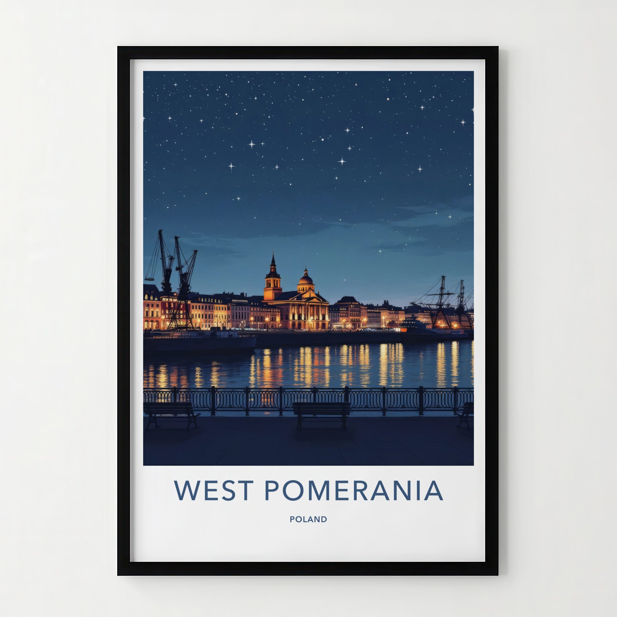 Szczecin Poster - Poland Travel Art - Illuminated River City Home Decor