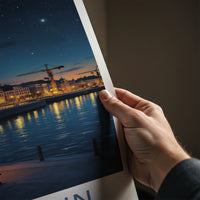 Szczecin Poster - Poland Travel Art - Starry Night Riverfront Home Decor
