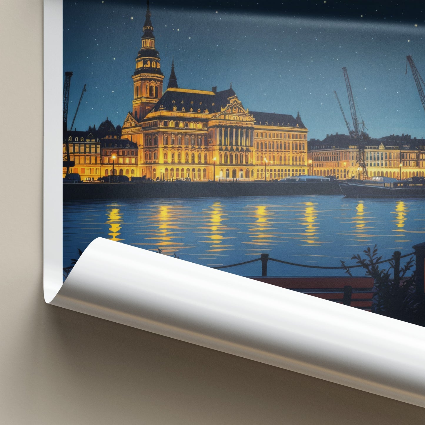 Szczecin Poster - Poland Travel Print - Illuminated Cityscape River Home Decor