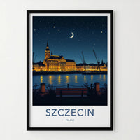Szczecin Poster - Poland Travel Print - Illuminated Cityscape River Home Decor