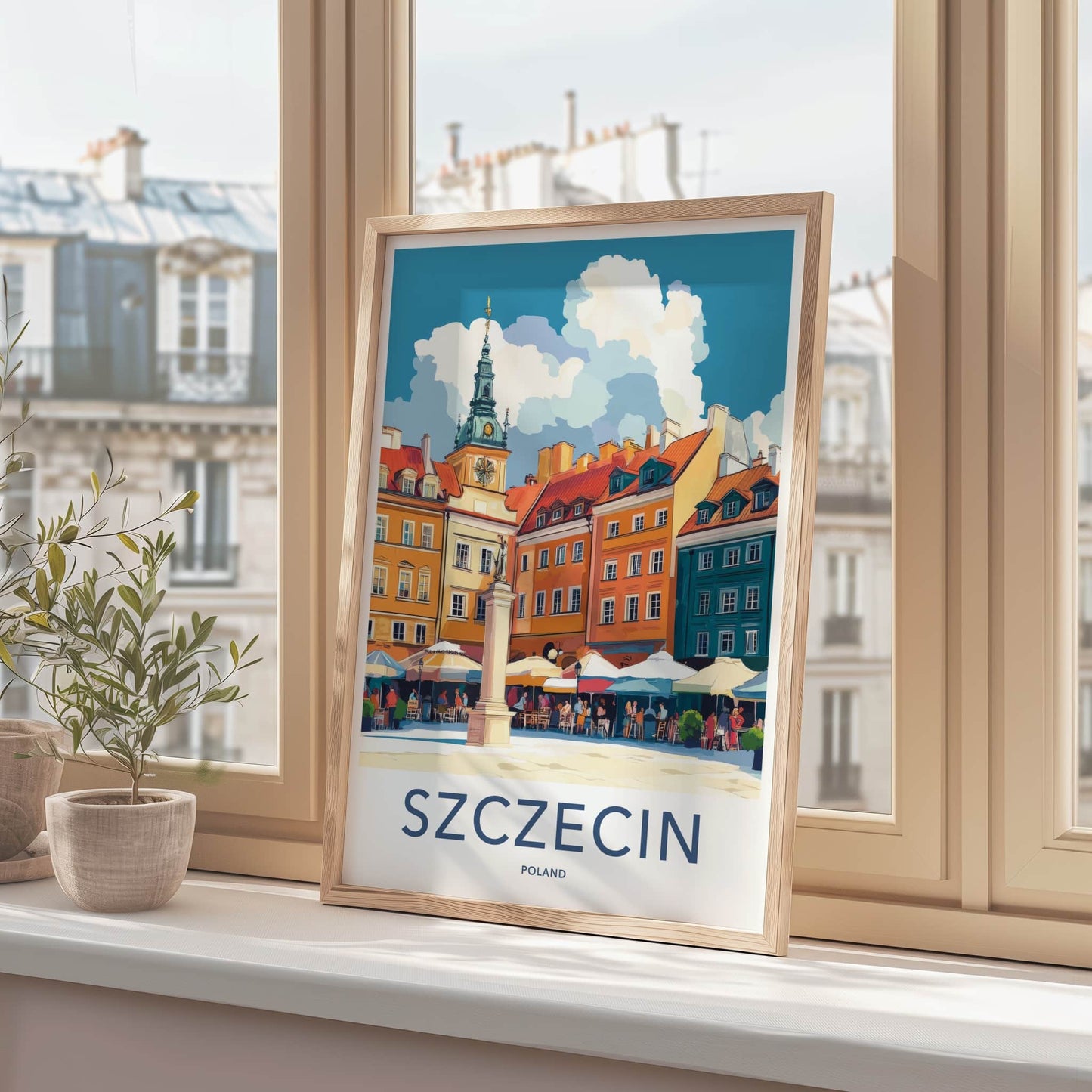 Szczecin Poster - Poland Travel Print - Vibrant Old Square Framed Decor