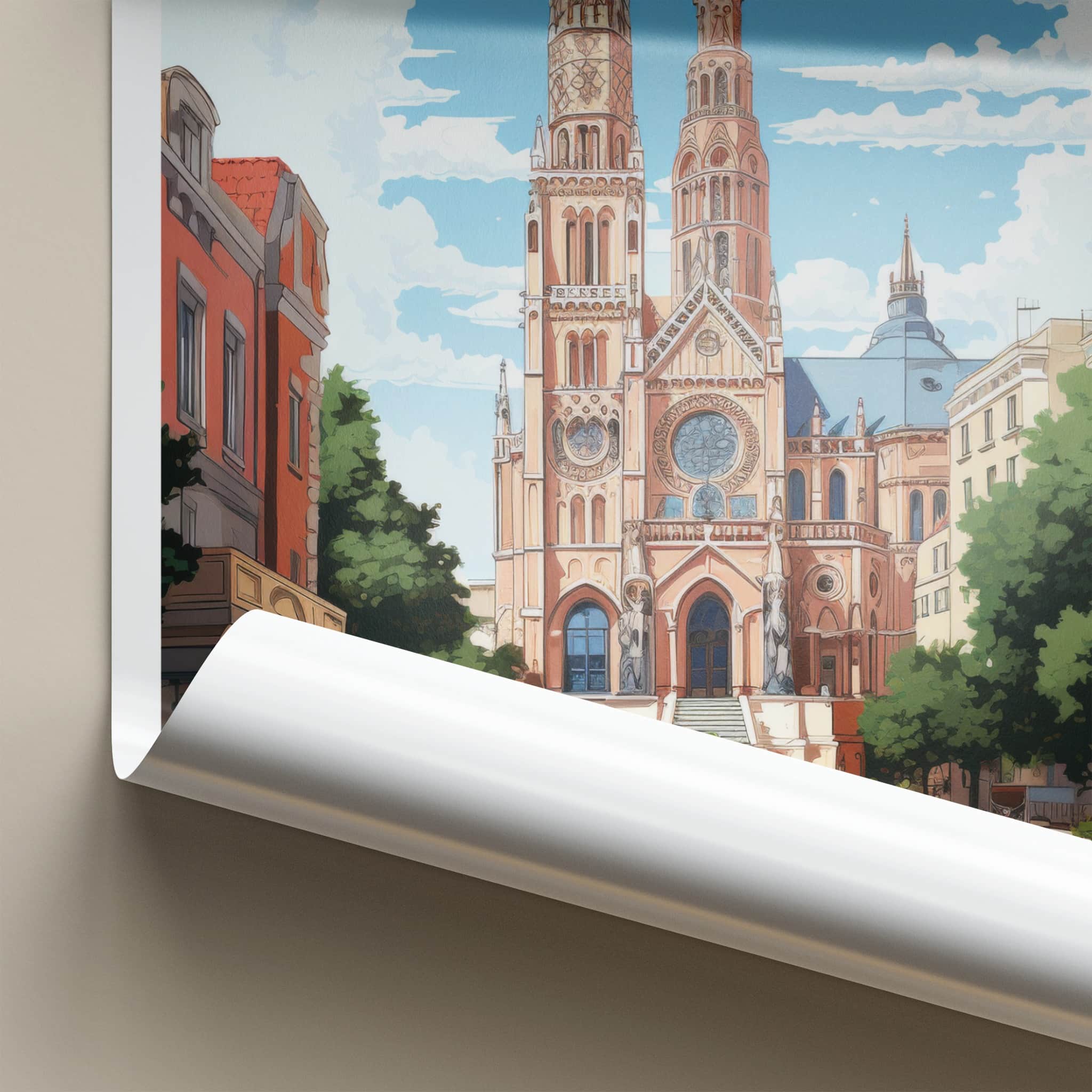 Szeged Poster - Hungary Travel Art - Grand Cathedral Fountain Home Decor