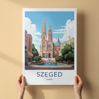 Szeged Poster - Hungary Travel Art - Grand Cathedral Fountain Home Decor