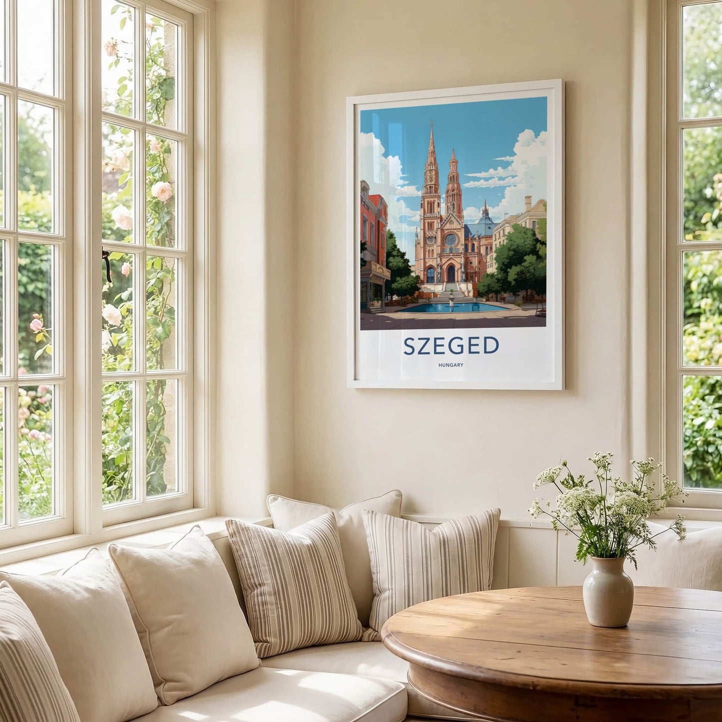 Szeged Poster - Hungary Travel Art - Grand Cathedral Fountain Home Decor