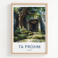 Ta Prohm Poster - Cambodia Travel Art - Giant Tree Entrance Home Decor