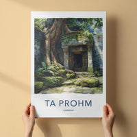 Ta Prohm Poster - Cambodia Travel Art - Giant Tree Entrance Home Decor