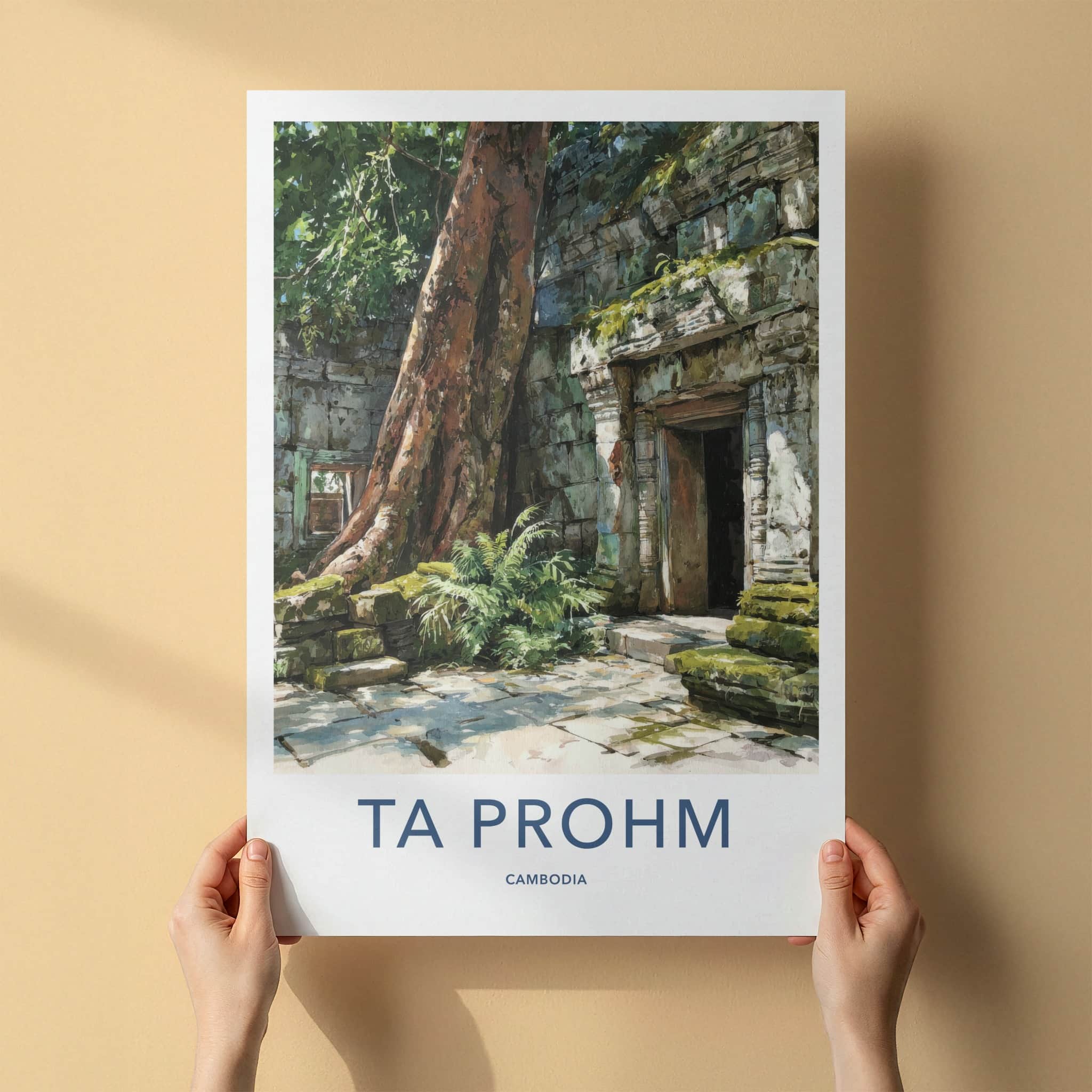 Ta Prohm Poster - Cambodia Travel Art - Temple Tree Entrance Home Decor