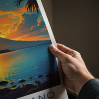 Taal Volcano Poster - Philippines Travel Print - Volcano Sunset Palms Home Decor