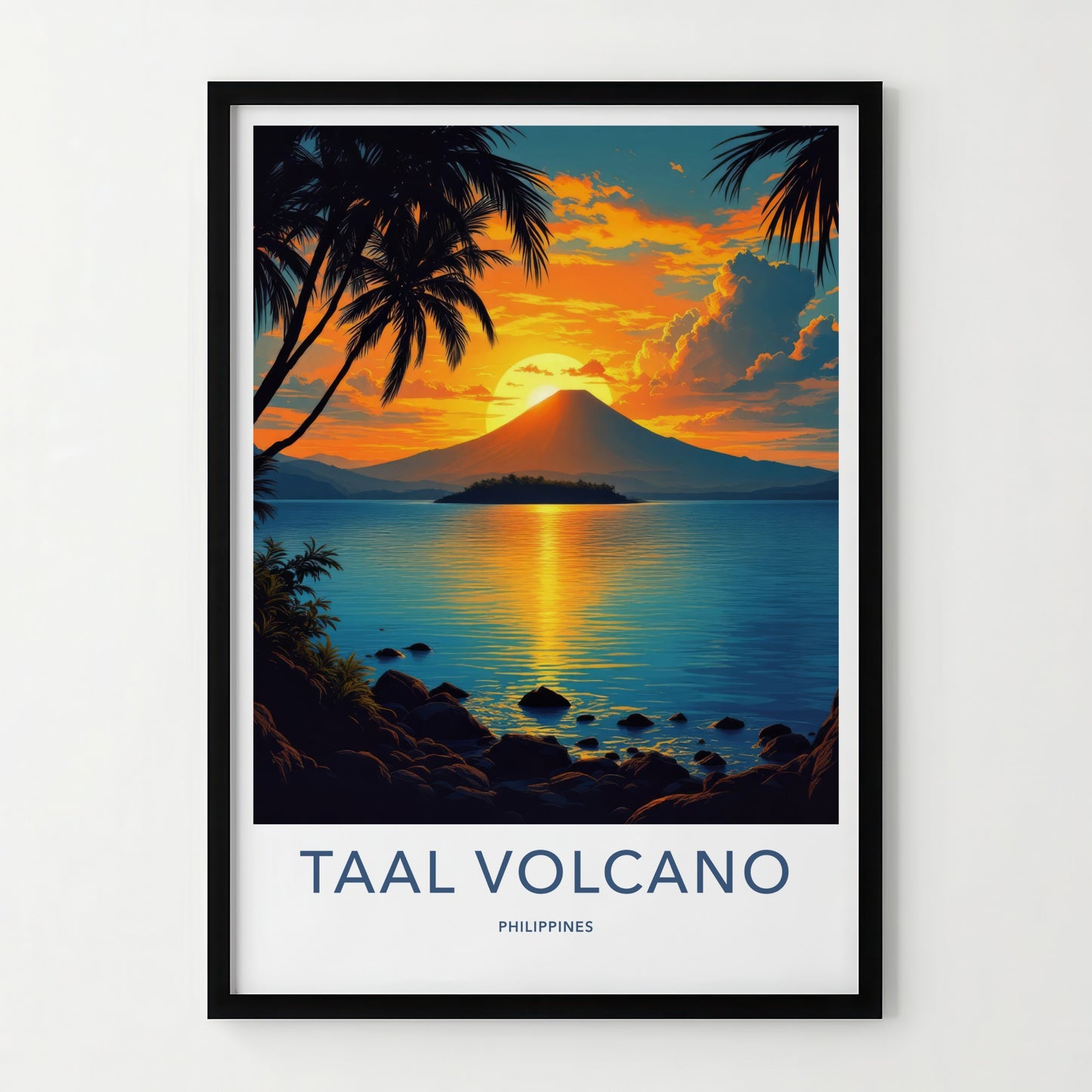Taal Volcano Poster - Philippines Travel Print - Volcano Sunset Palms Home Decor