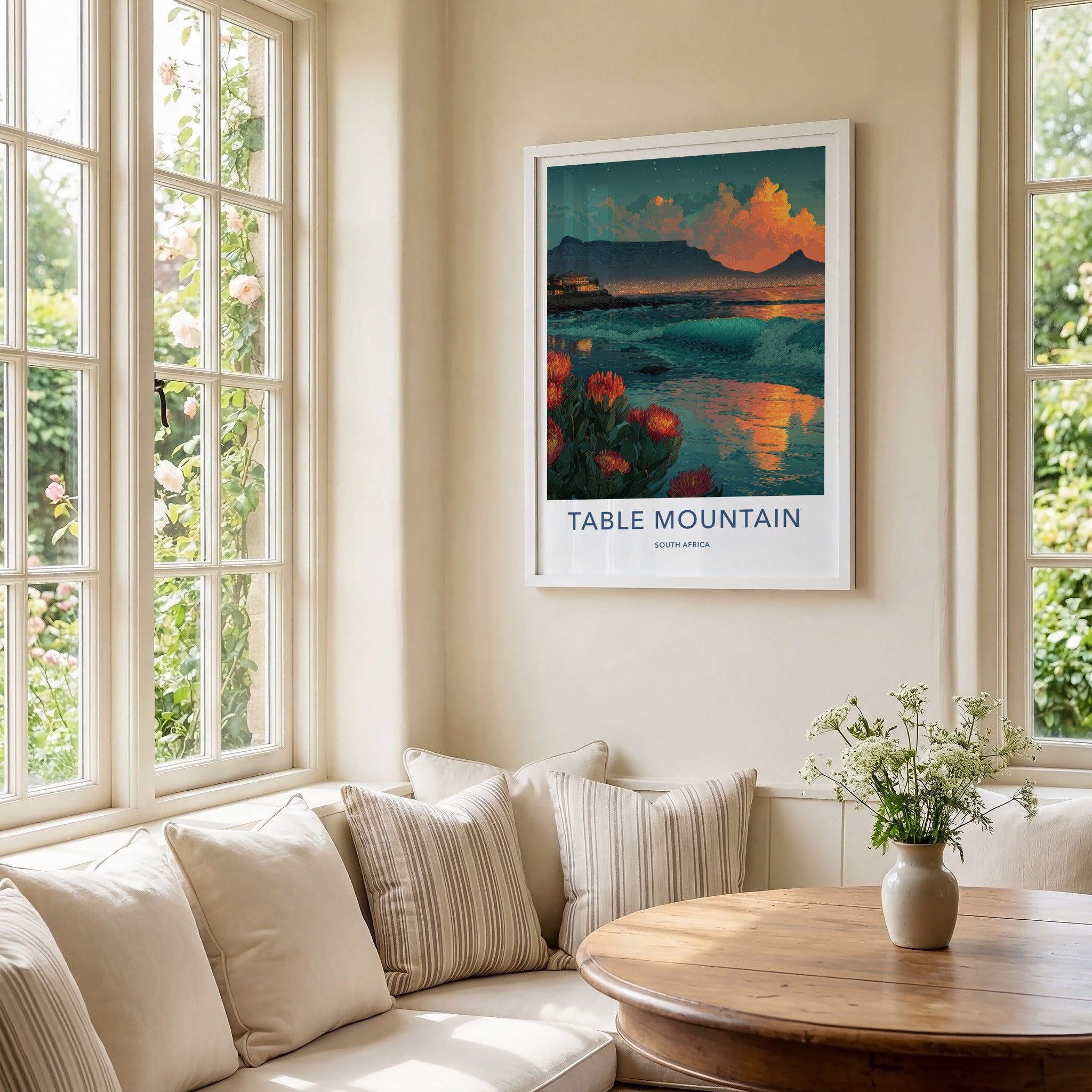 Table Mountain Poster - South Africa Sunset Kings Protea Wall Decor