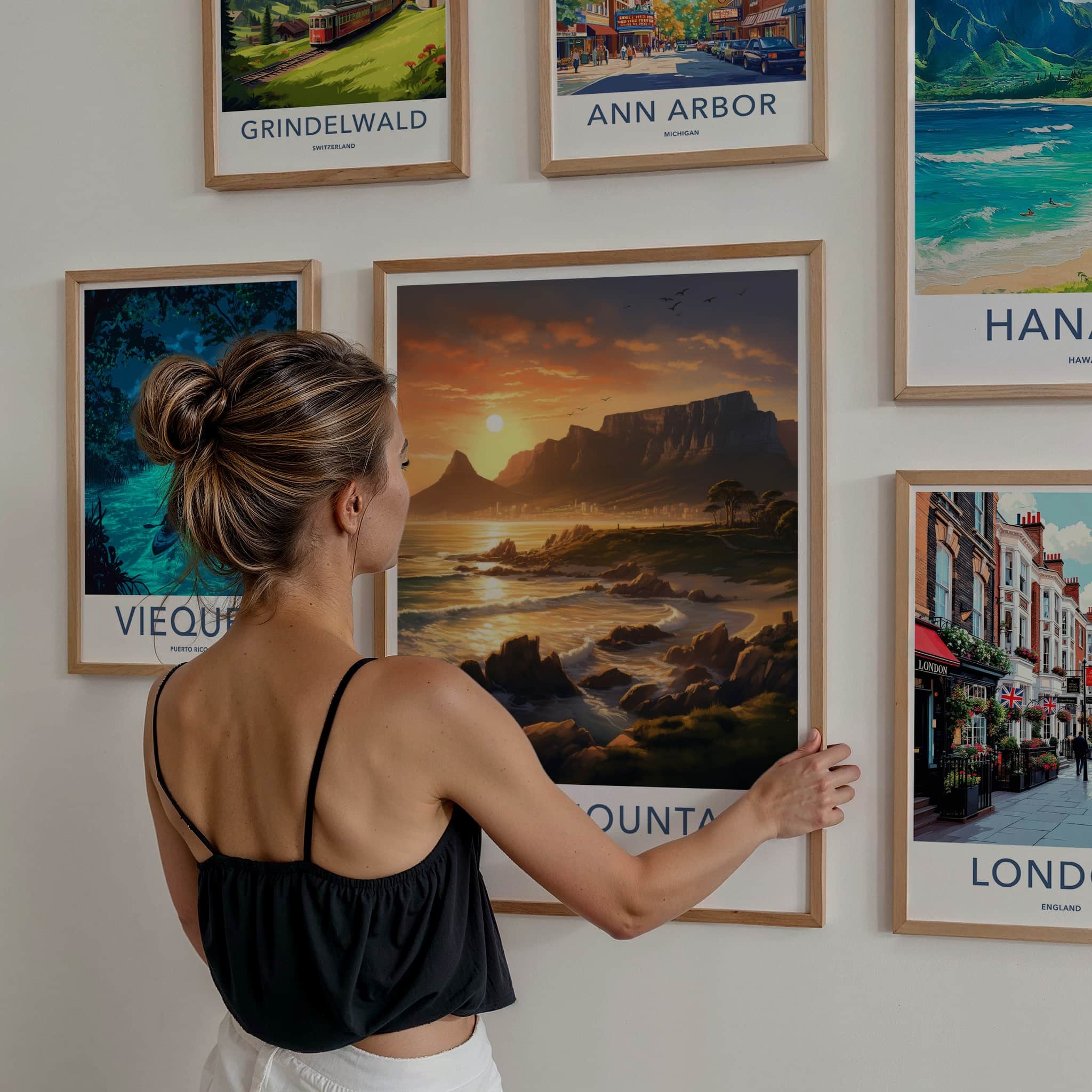 Table Mountain Poster - South Africa Travel Art - Coastal Mountain Sunset Home Decor
