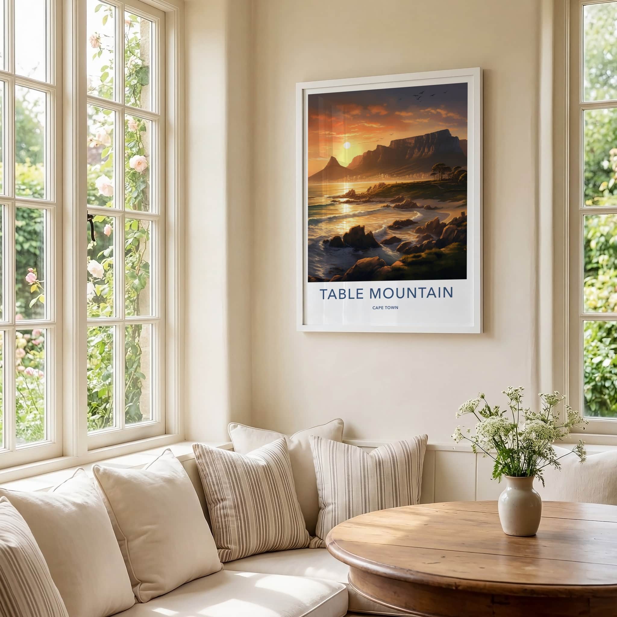 Table Mountain Poster - South Africa Travel Art - Coastal Mountain Sunset Home Decor