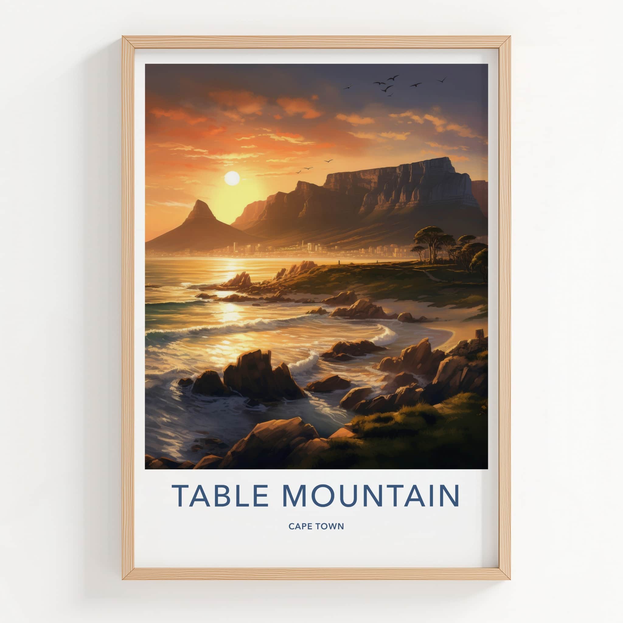 Table Mountain Poster - South Africa Travel Art - Coastal Mountain Sunset Home Decor