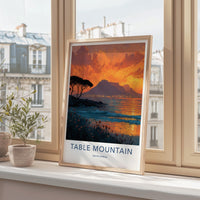 Table Mountain Poster - South Africa Travel Art - Mountain City Lights Home Decor