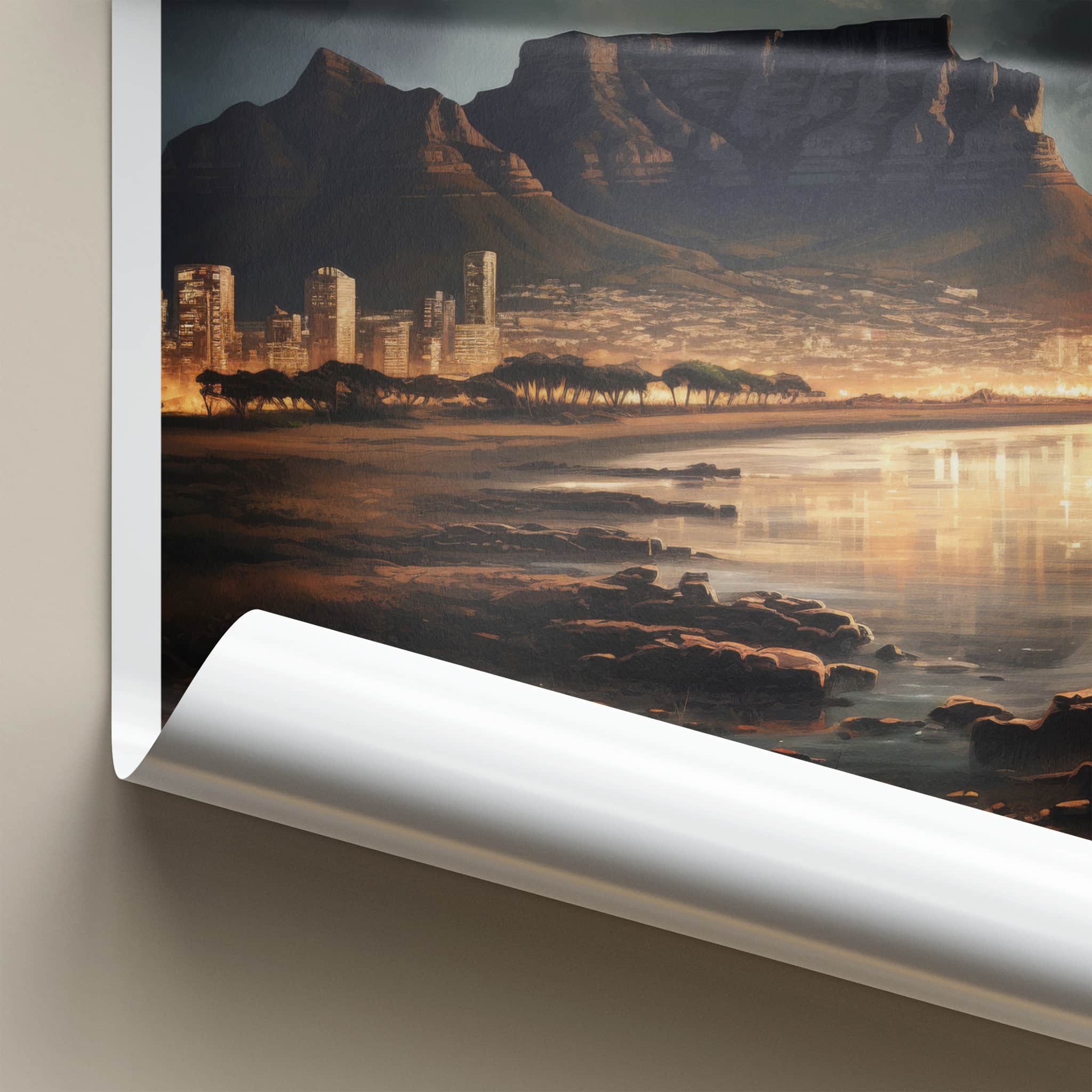 Table Mountain Poster - South Africa Travel Art - Starry Night City Home Decor