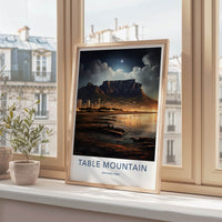 Table Mountain Poster - South Africa Travel Art - Starry Night City Home Decor