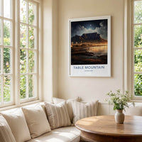 Table Mountain Poster - South Africa Travel Art - Starry Night City Home Decor