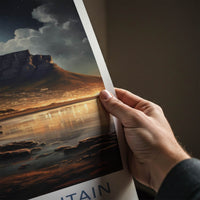 Table Mountain Poster - South Africa Travel Art - Starry Night City Home Decor