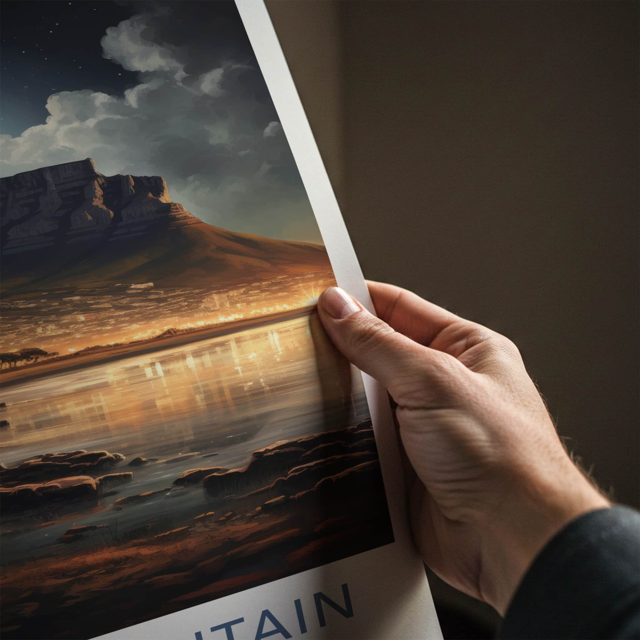Table Mountain Poster - South Africa Travel Art - Starry Night City Home Decor