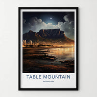 Table Mountain Poster - South Africa Travel Art - Starry Night City Home Decor