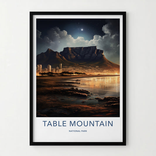 Table Mountain Poster - South Africa Travel Art - Starry Night City Home Decor