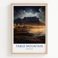 Table Mountain Poster - South Africa Travel Art - Starry Night City Home Decor